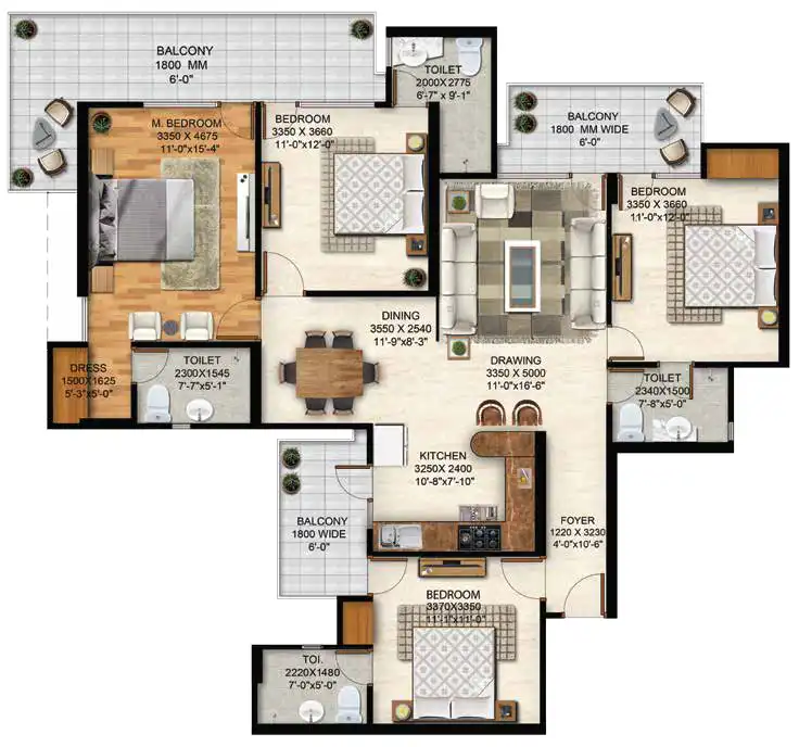4 BHK + 4T Floor Plan